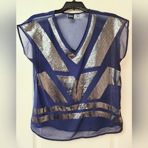 Sheer blouse with sequin pattern Saks Fifth Black Label Size L - Picture 1 of 4